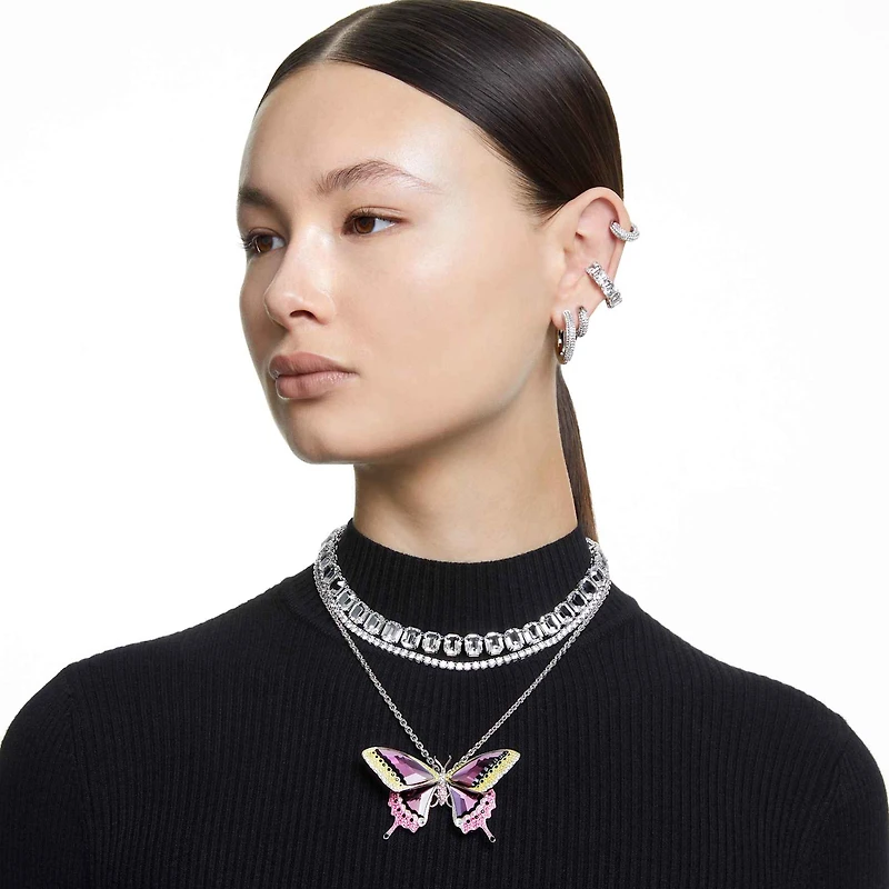 Matrix Tennis necklace, Round cut, White, Rhodium plated by SWAROVSKI