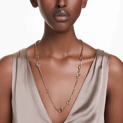 Imber strandage, Octagon cut, Long, Pink, Gold-tone plated