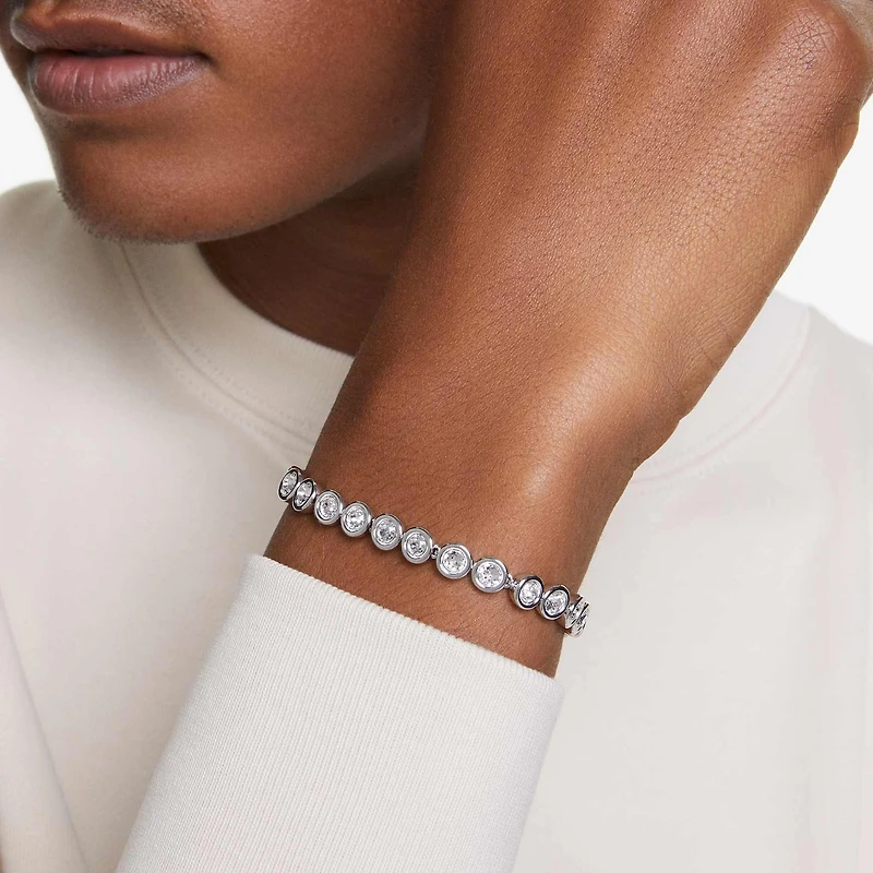 Imber Tennis bracelet, Round cut, White, Rhodium plated by SWAROVSKI