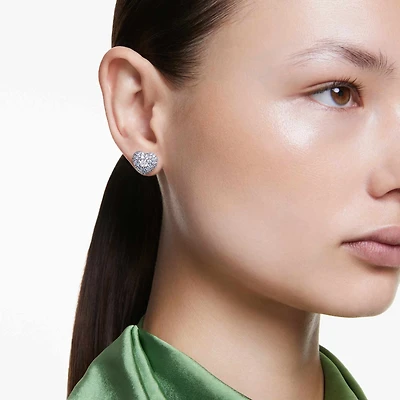 Idyllia stud earrings, Heart, Blue, Rhodium plated