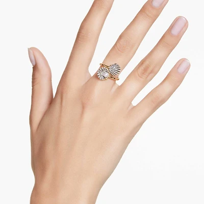 Idyllia open ring, Crystal pearl, Shell, White, Gold-tone plated