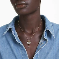 Idyllia Y pendant, Crystal pearl, Shell, White, 18K gold finish