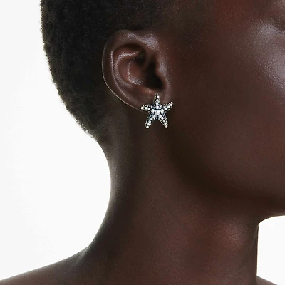 Idyllia stud earrings, Crystal pearl, Starfish, Small, Multicolored, 18K gold finish