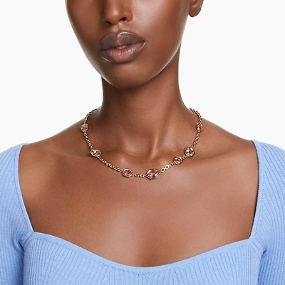 Imber necklace, Octagon cut, Pink, Gold-tone plated