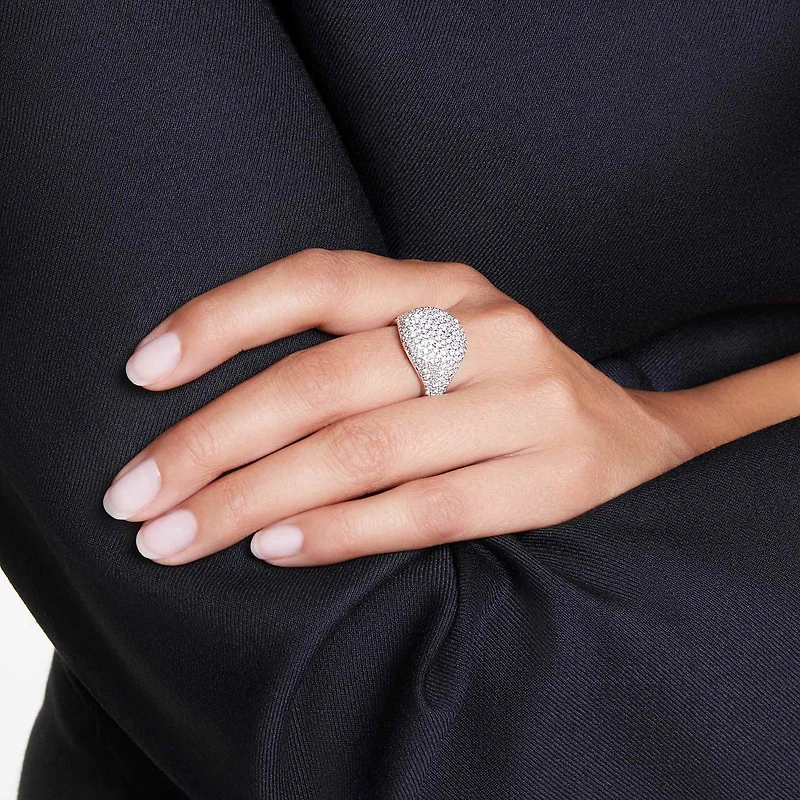 Meteora cocktail ring, White, Rhodium plated by SWAROVSKI