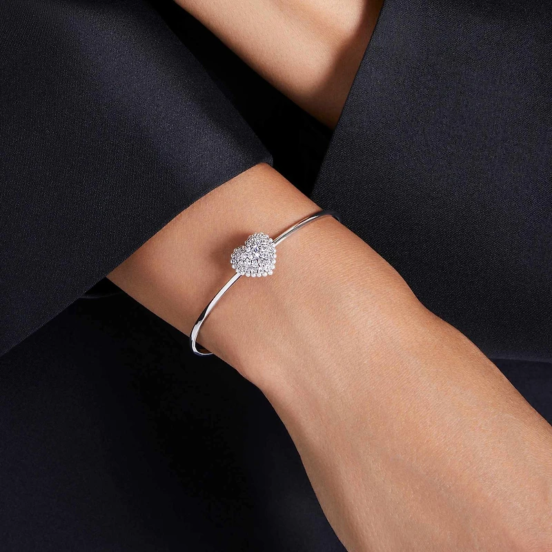 Idyllia bangle, Heart, White, Rhodium plated
