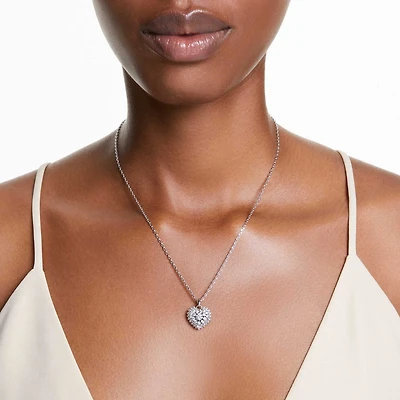 Idyllia pendant, Heart, White, Rhodium plated