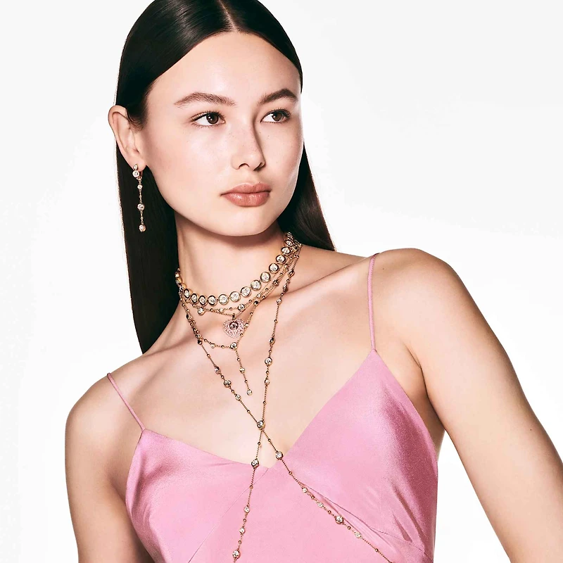 Imber Y necklace, Round cut, White, 18K gold finish