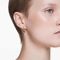 Chroma drop earrings, Heart, Red, 18K gold finish