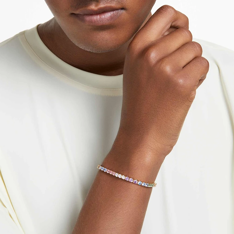 Matrix Tennis bracelet, Round cut, Multicoloured, 18K gold finish