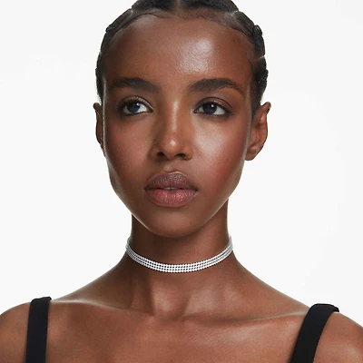 Matrix choker, Round cut, White, Rhodium plated