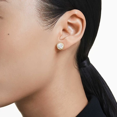Una Angelic stud earrings, Round cut, Gold tone, 18K gold finish