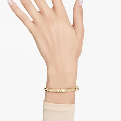 Numina bangle, Mixed round cuts, White, 18K gold finish
