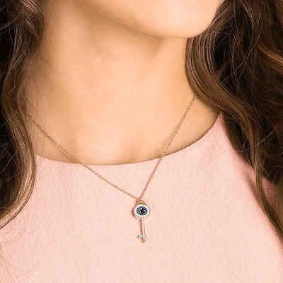 Symbolica pendant, Evil eye and key, Blue, Rose gold-tone plated