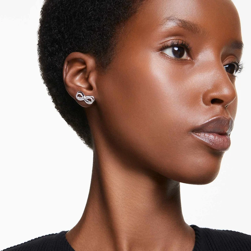 Hyperbola stud earrings, Infinity, White, Rhodium plated by SWAROVSKI