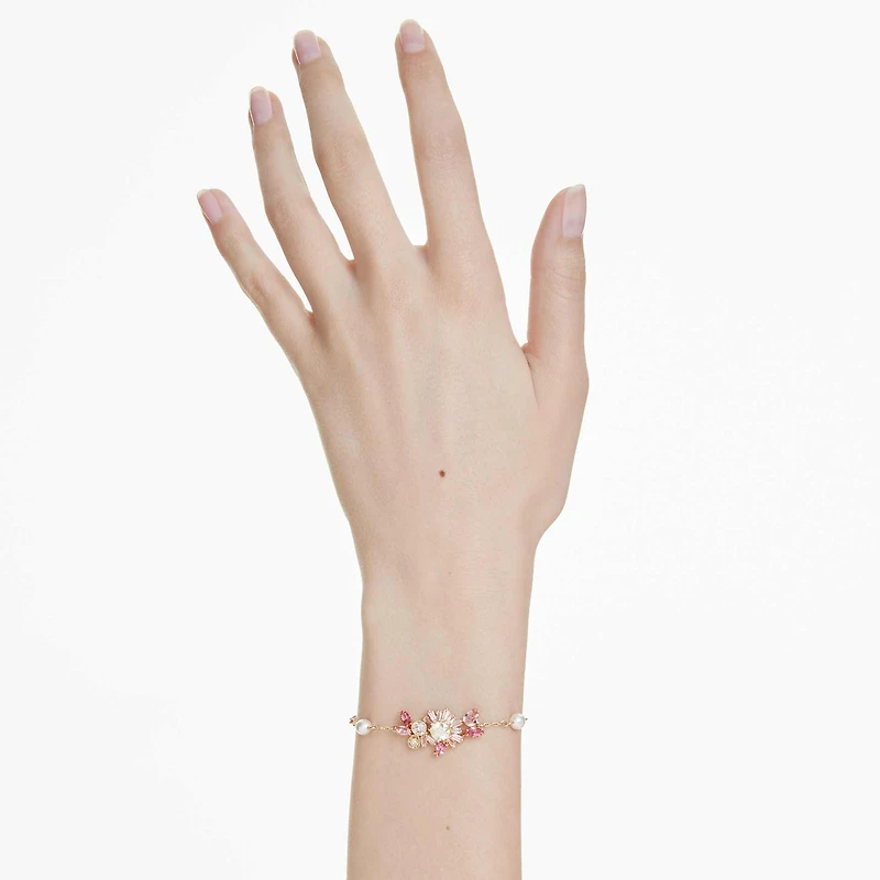 Gema bracelet, Crystal pearl, Mixed cuts, Flower, Pink, Gold-tone plated by SWAROVSKI