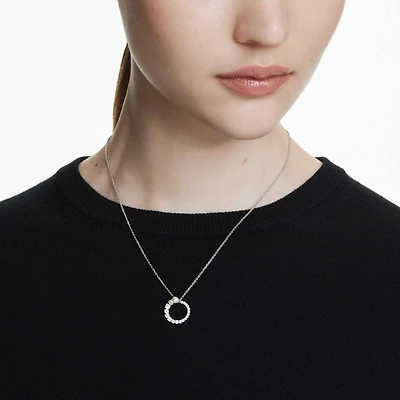 Matrix pendant, Crystal pearl, Round cut, White, Rhodium plated