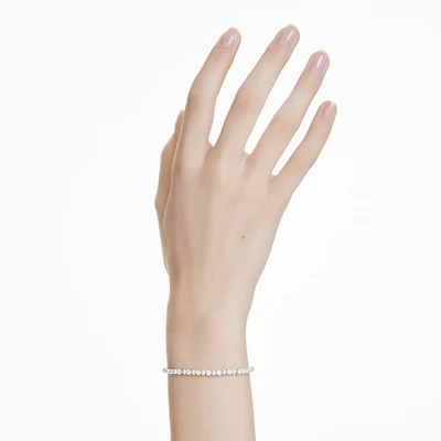Matrix bracelet, Crystal pearl, Round cut, White, Rhodium plated