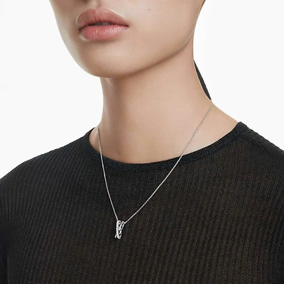 Hyperbola pendant, Mixed cuts, Twist, White, Rhodium plated