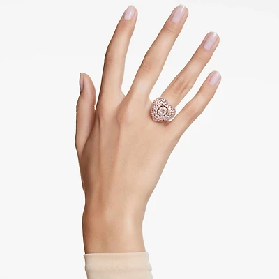 Idyllia cocktail ring, Octagon cut, Crystal pearls, Heart, Pink, Gold-tone plated