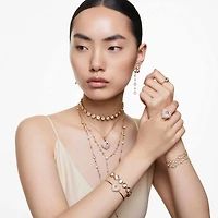 Idyllia cocktail ring, Octagon cut, Crystal pearls, Heart, Pink, Gold-tone plated