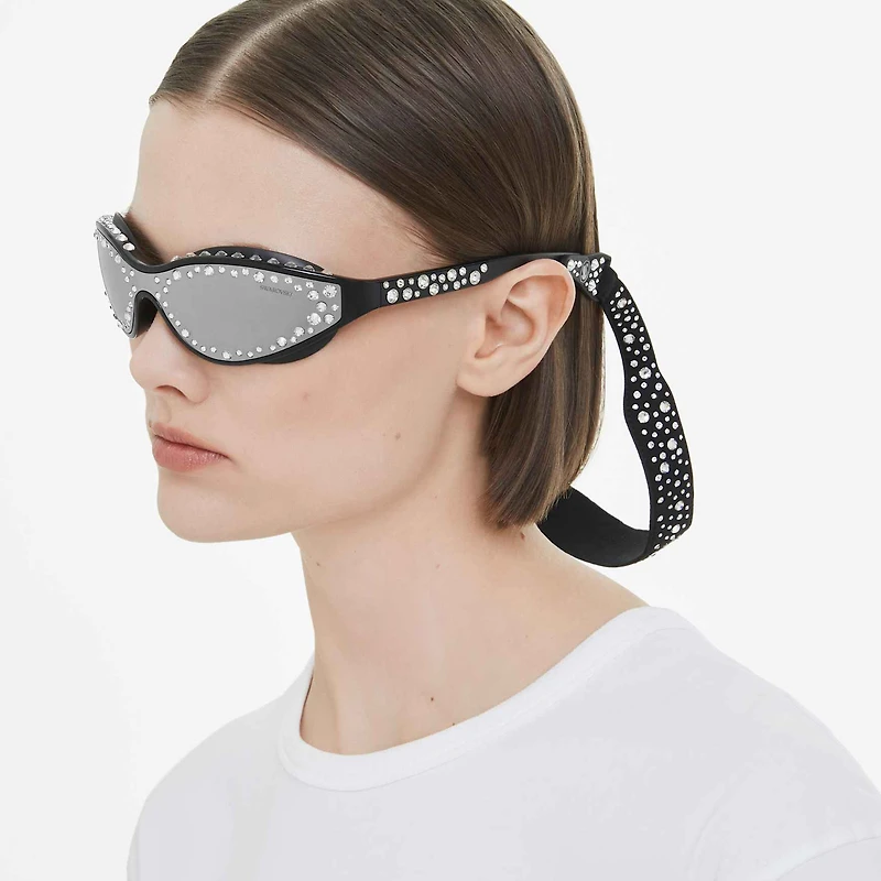 Sunglasses with strap, Swimming shape, Black by SWAROVSKI