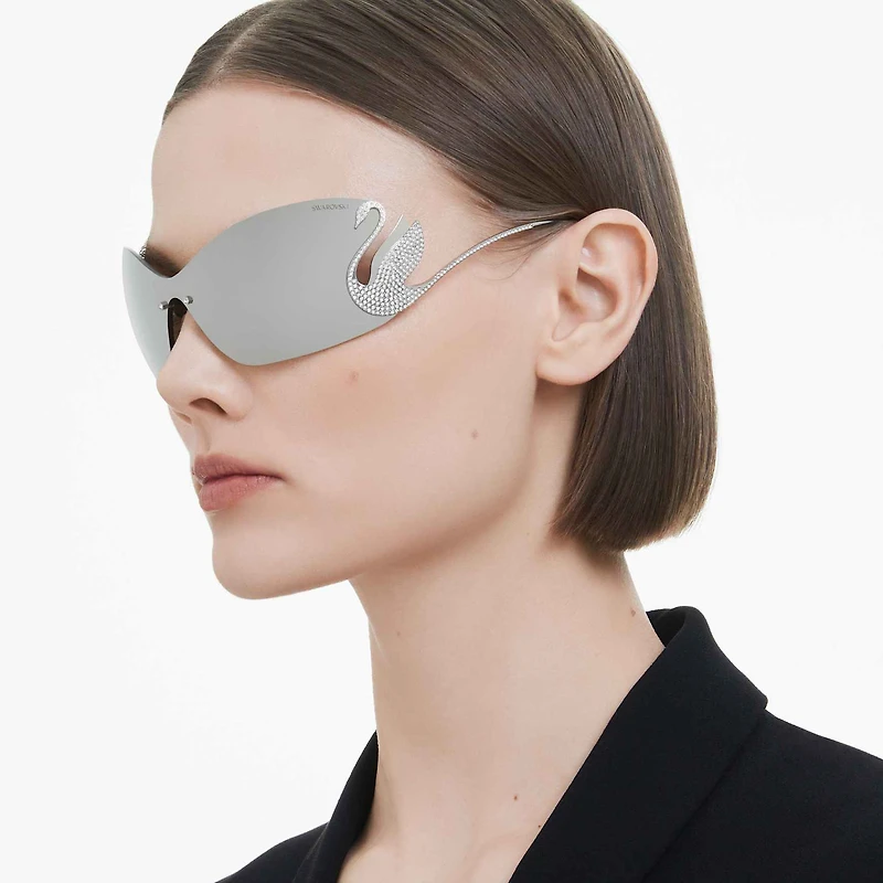 Sunglasses, Mask, Swan, SK7020, Silver Tone by SWAROVSKI