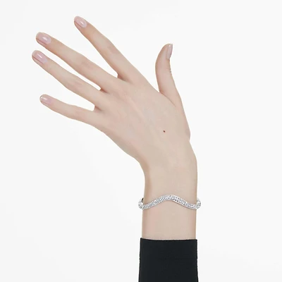 Sublima bangle, Round cut, White, Rhodium plated