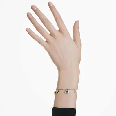 Symbolica bracelet, Crystal pearl, Clover, evil eye and horseshoe, Blue, 18K gold finish