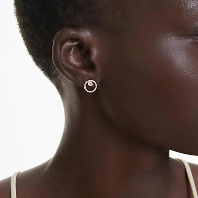 Constella stud earrings, Round cut, White, 18K rose gold finish