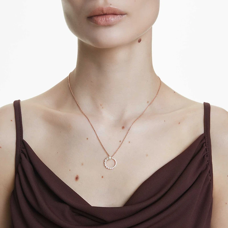Matrix pendant, Crystal pearl, Round cut, White, 18K rose gold finish