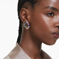 Gema hoop earrings, Asymmetrical design, Mixed cuts, Small, Multicoloured, Rhodium plated by SWAROVSKI
