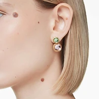 Chroma drop earrings, Cushion cut, Multicoloured, 18K gold finish