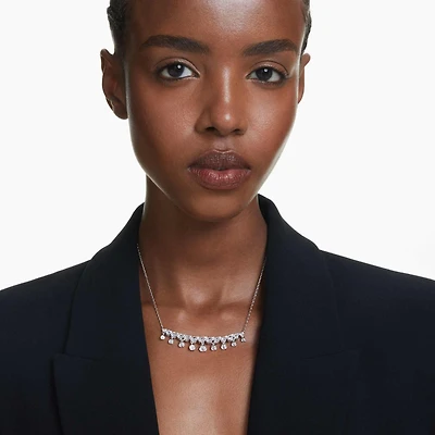 Idyllia necklace, Mixed cuts, Snowflake, White, Rhodium plated