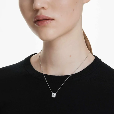Stilla pendant, Octagon cut, White, Rhodium plated