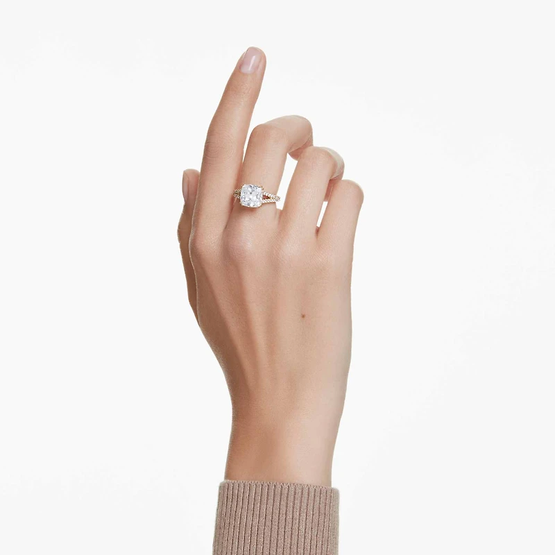 Stilla cocktail ring, Square cut, Pavé, White, 18K gold finish