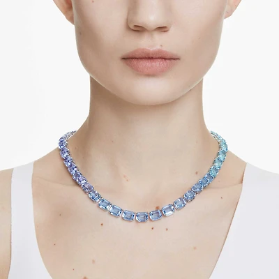 Millenia necklace, Octagon cut, Colour gradient, Blue, Rhodium plated