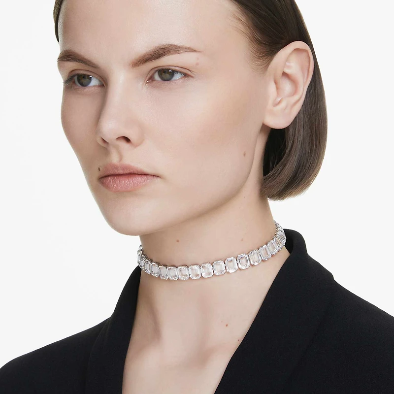 Millenia choker, Octagon cut, White, Rhodium plated by SWAROVSKI