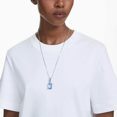 Millenia pendant, Octagon cut, Blue, Rhodium plated