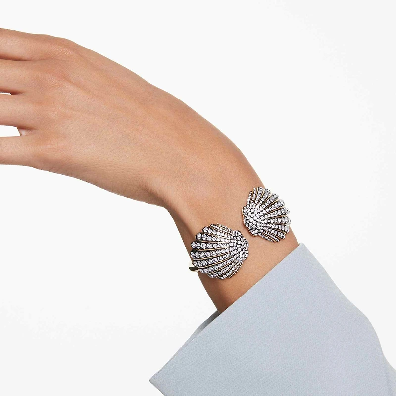 Idyllia bangle, Shell, White, Gold-tone plated by SWAROVSKI