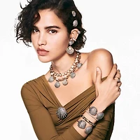 Idyllia bangle, Shell, White, Gold-tone plated by SWAROVSKI