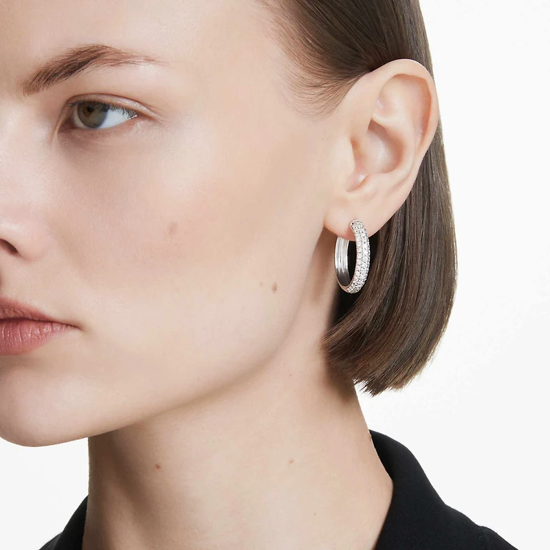 Eternity hoop earrings, Lab-grown diamonds 2 ct tw, Round shape, 14K white gold by SWAROVSKI