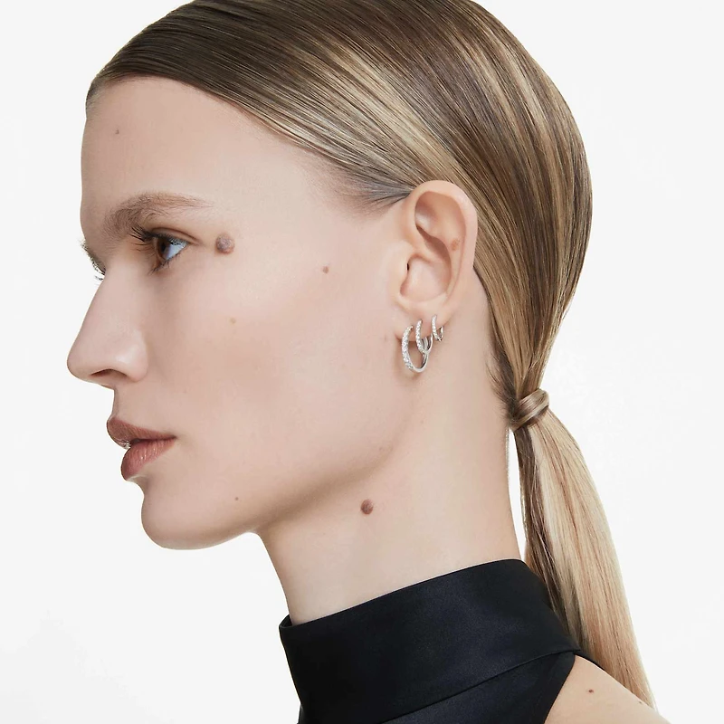 Eternity hoop earrings, Lab-grown diamonds 0.1 ct tw, Round shape, Small, 14K white gold