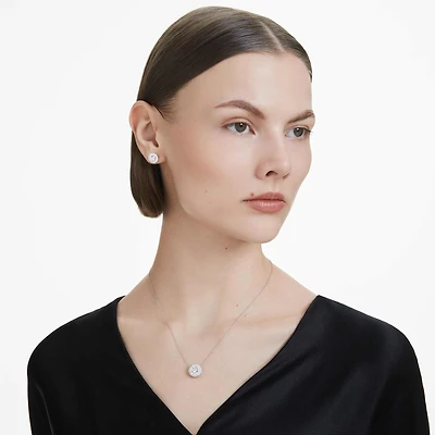 Eternity halo stud earrings, Lab-grown diamonds 2 ct tw, Round shape, 14K white gold