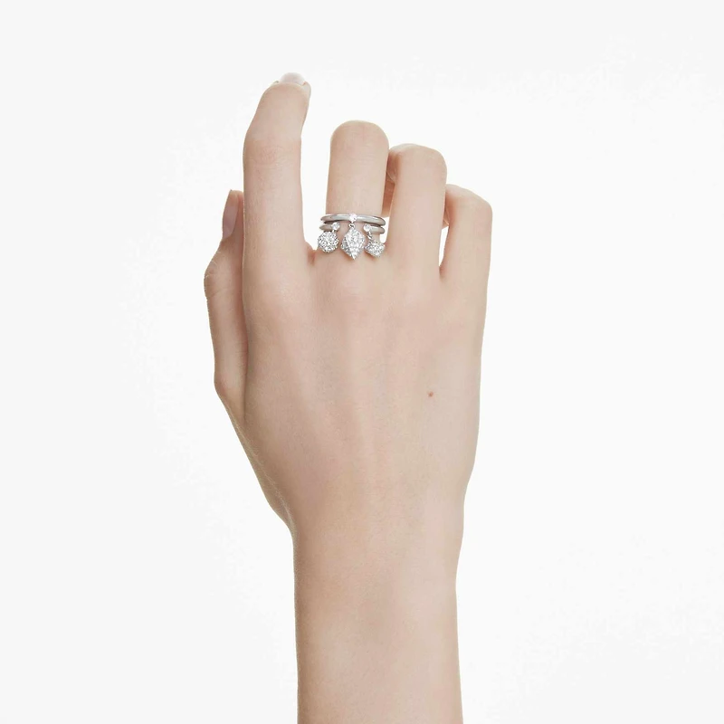 Dextera ring, Set (2), Sphere and cube, White, Rhodium plated by SWAROVSKI