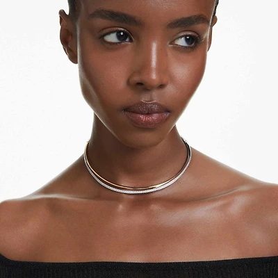 Hyperbola choker, Round cut, White, Mixed metal finish