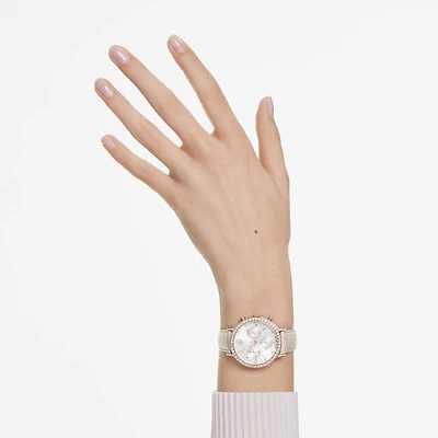 Matrix tennis chrono watch, Swiss Made, Leather strap, Beige, Rose gold-tone finish