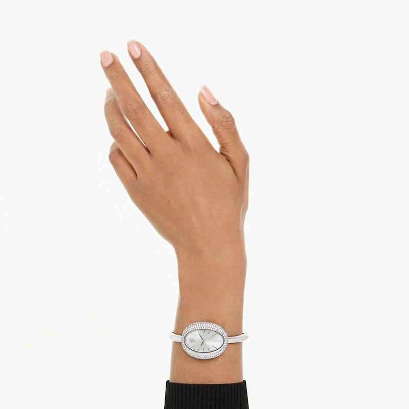 Imber bangle watch, Swiss Made, Metal bracelet, Silver Tone, Stainless steel by SWAROVSKI