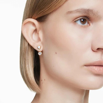 Imber earring jackets, Asymmetrical design, Mixed cuts, White, Gold-tone plated