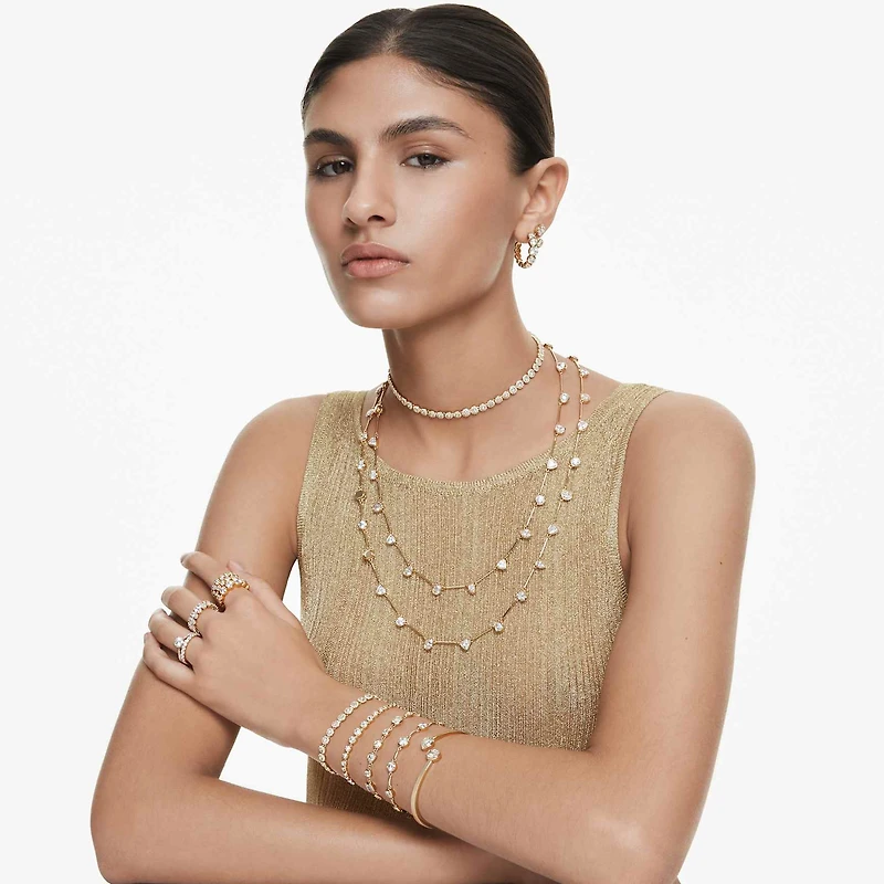 Imber earring jackets, Asymmetrical design, Mixed cuts, White, 18K gold finish